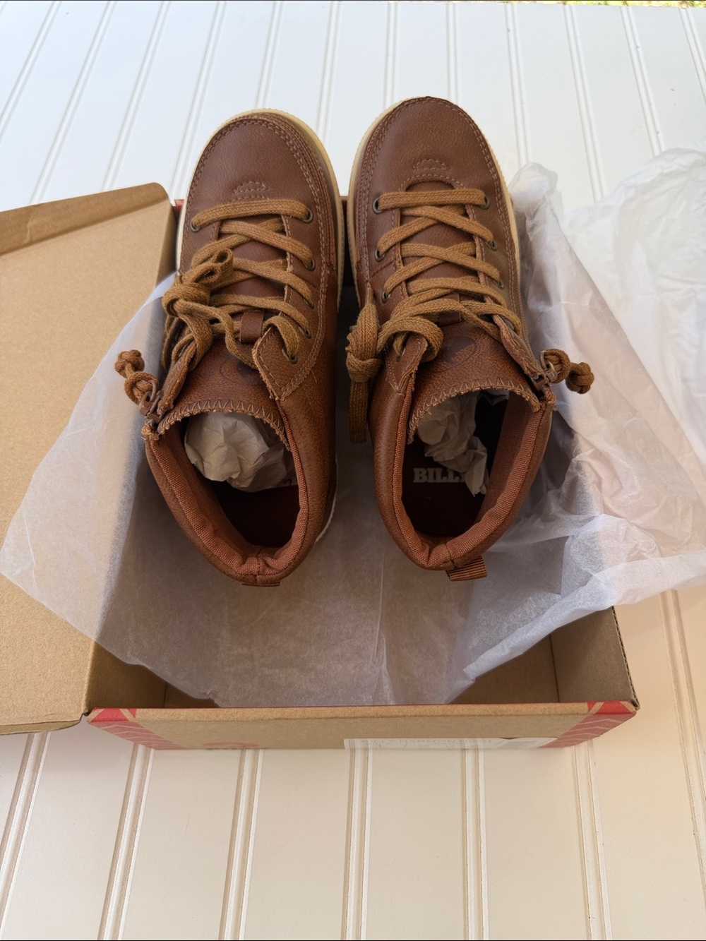 Kids Brown Lace-Up High-Top Boots